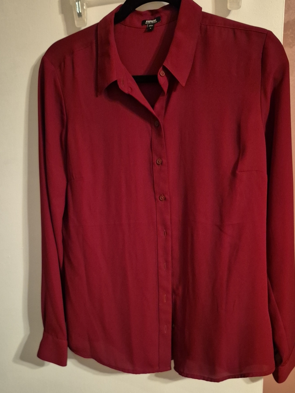 Express Long-Sleeve Button-Down Blouse - Wine